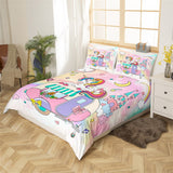 Maxcorners Pink Camping Trailer Duvet Cover, Cartoon Cute Unicorn Fantasy Castle Starry Bedding Set