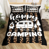 Maxcorners Happy Camping Duvet Cover, Cartoon Trailer Jungle Tree Bedding Set for RV Decor