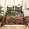 Maxcorners Happy Camping Duvet Cover, Green Botanical Leaves Mount Cactus Graffiti Quilt Cover, Natural Adventure Bedding Set for RV Decor