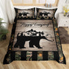 Maxcorners Wild Bear Duvet Cover, Animal Silhouette Jungle Mount Rustic Wooden Board Quilt Cover, Green Camouflage Black Stripes Bedding Set