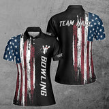 Maxcorners Usa Flag  Bowling Jersey Customized Name, Team Name 3D Shirt For Women