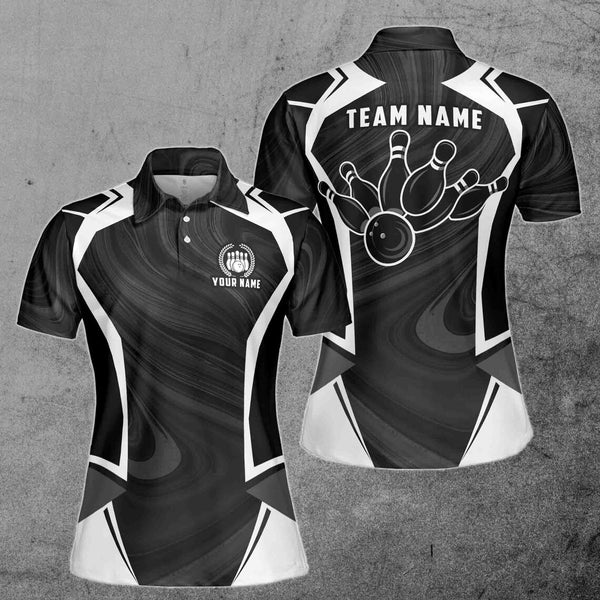 Maxcorners Black Bowling Jersey Customized Name, Team Name 3D Shirt For Women