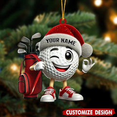 Maxcorners Funny Golf Ball Xmas Ornament, Golf Player Custom Name Golf Keychain, Golf Accessories, Christmas Golf Gift