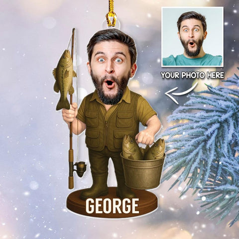 Maxcorners Fishing Photo Personalized Ornament Custom Name Fisherman Ornament Christmas Gift For Fishing Lovers Dad Grandpa Ornament Custom Photo Gift