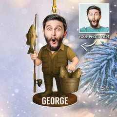 Maxcorners Fishing Photo Personalized Ornament Custom Name Fisherman Ornament Christmas Gift For Fishing Lovers Dad Grandpa Ornament Custom Photo Gift
