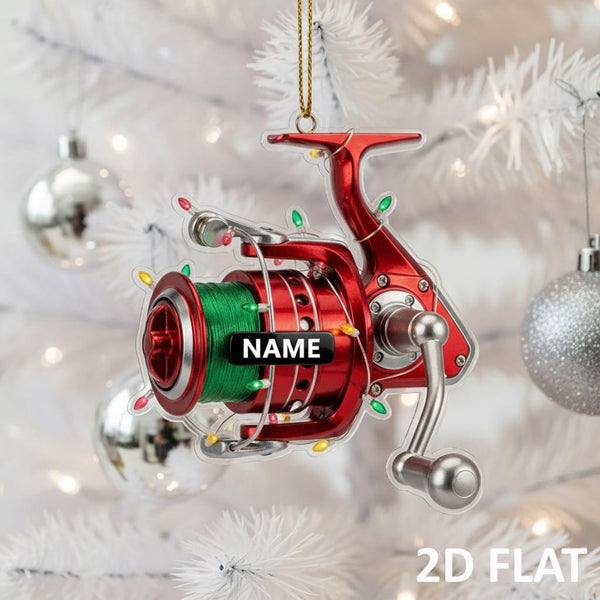 Maxcorners Personalized Fishing Reel 2D FLAT Ornament, Custom Fisherman Christmas Decor, Fishing Lover Xmas Tree Gift, Angler Holiday Ornament