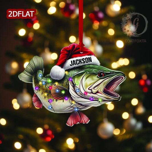 Maxcorners Personalized Fishing 2D Flat Ornament, Fisherman Ornament, Bass Fish Dad Ornament, Gifts for Him, Dad