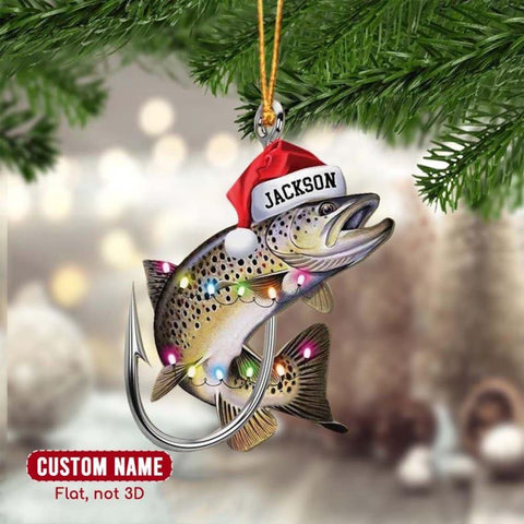 Maxcorners Trout Fish Christmas Ornaments For Xmas Tree Decor, Trout Fishing Christmas Ornament Gift For Fishing Lovers, Fisherman Gift For Fishing Dad