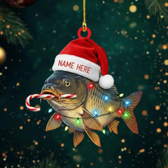 Maxcorners Personalized Christmas Fish Ornament, Custom Name Carp/Bass Keepsake, Fisherman/Angler Christmas Gift, Funny Fishing Decor