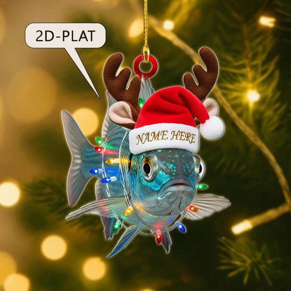 Maxcorners Personalized Funny Fish Christmas Ornament 2025 • Custom Name Bluegill with Santa Hat & Antlers • Fisherman Gift • Fishing Tree Decor