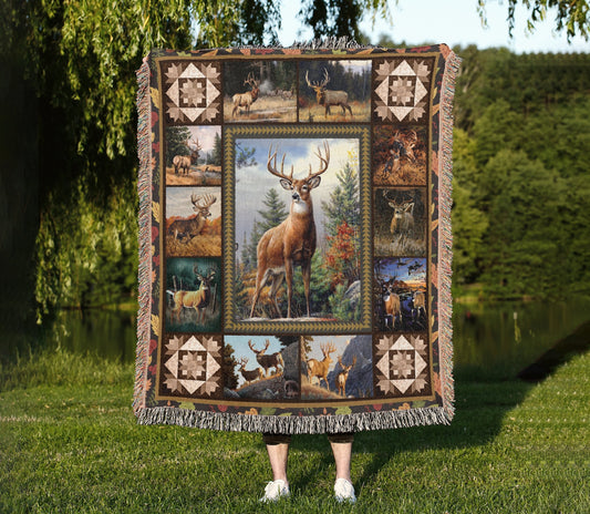 Maxcorners Vintage Deer Hunting Woven Throw Blanket: Wildlife Tapestry
 LM1611