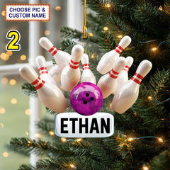 Maxcorners Custom Name Bowling Strike Personalized Ornament, Christmas Tree Hanging Decor, Christmas Ornament, 2D Flat Ornament LM1111