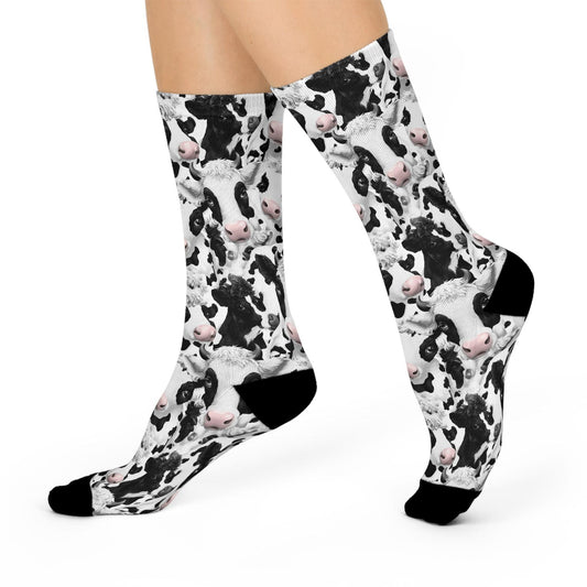 Maxcorners Cow Print Cushioned Crew Socks: Cozy Animal Lover Footwear LM2611