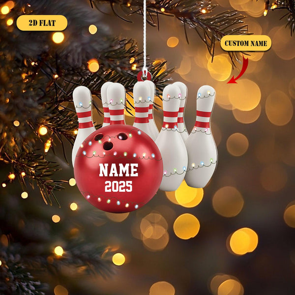 Maxcorners Personalized Bowling 2D Flat Ornament 2025, Custom Name Christmas Ornament, Bowling Ball and Pins Decor, Gift for Bowler or Bowling Team
 LM1111