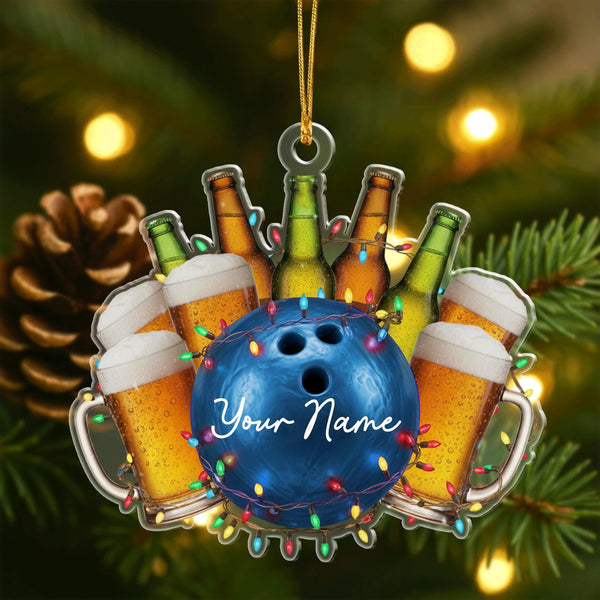 Maxcorners Custom Bowling and Beer Ornament 2025, Personalized Christmas Gift for Him, Funny Holiday Tree Decor, Custom Name Keepsake LM1111