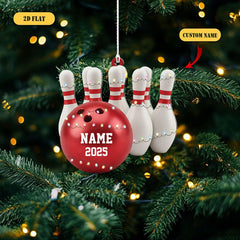 Maxcorners Personalized Bowling 2D Flat Ornament 2025, Custom Name Christmas Ornament, Bowling Ball and Pins Decor, Gift for Bowler or Bowling Team LM1111