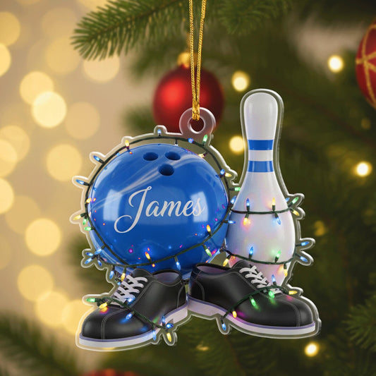 Maxcorners Personalized Bowling Ornament – Custom Name Christmas Decoration Gift for Bowlers and Sports Lovers, 2D flat ornament
 LM1111