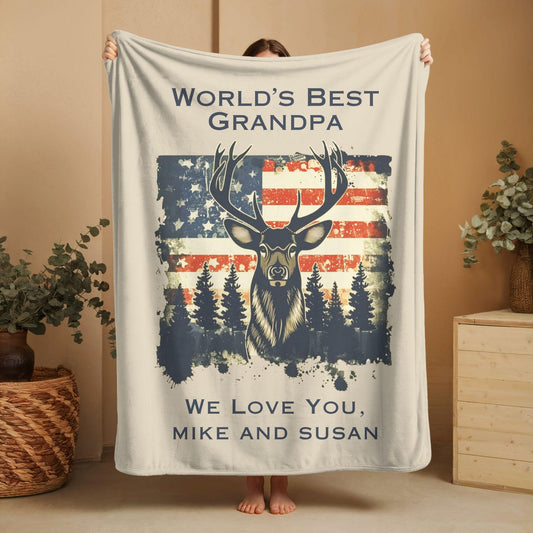Maxcorners Personalized Grandpa Blanket | Deer Antler American Flag | Gift from Grandkids
 LM1611