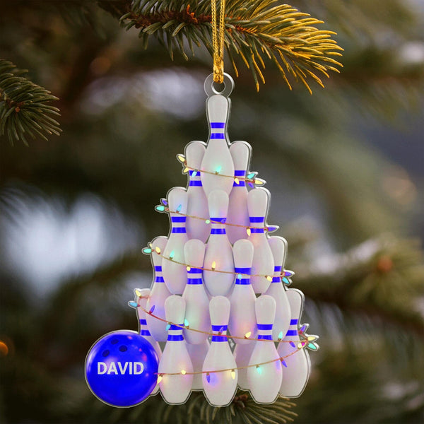 Maxcorners Personalized Bowling Pin Tree Ornament, Custom Name Bowler Christmas Gift, Bowling Pin Xmas Decor, Sports Team Keepsake, Funny Tree
 LM1111