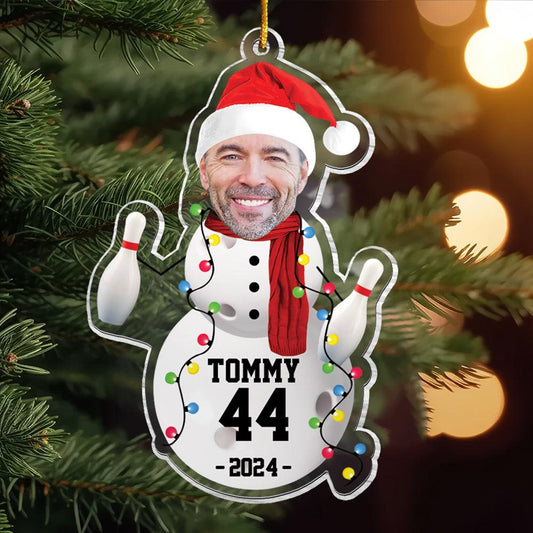 Maxcorners Personalized Bowling Snowman Ornament, Custom Photo Ornament for Bowlers, Funny Sports Christmas Gift, Team Player Holiday Keepsake LM1111