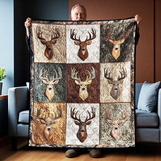 Maxcorners Custom Deer Hunting Quilt Blanket, Deer Lover Gift, Natural Themed Home Decor, Cozy Farmhouse Quilt for Hunter, Woodland Vintage Gift
 LM1611