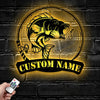 Maxcorners Custom Bass Fishing Metal Sign Fish Wall Art With LED Light