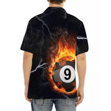 Maxcorners Personalized Billiard 9 Ball Fire Flame Hawaiian Shirt