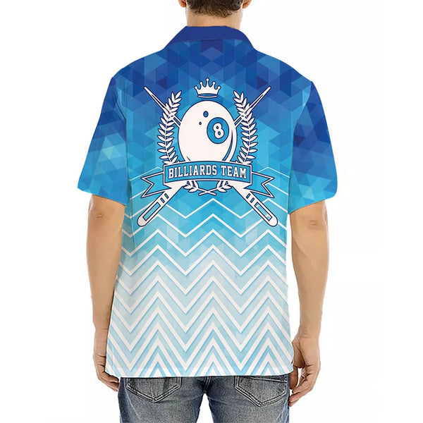 Maxcorners Personalized Billiard Blue Geometric Hawaiian Shirt