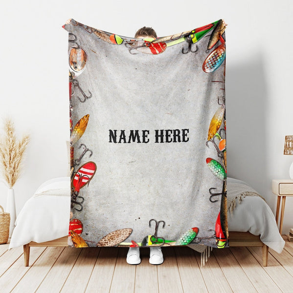 Maxcorners Custom Name Fishing Bait Pattern Blanket