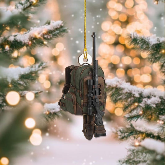 Maxcorners Personalized Hunting Backpack with Sniper Rifle Christmas 3D Ornament, Custom Holiday Tree Decor, Perfect Gift for Hunter