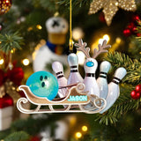 Maxcorners Cyan Personalized Bowling Ornament with Custom Name, Funny Bowling Christmas Gift for Players, Unique Bowling Ball and Pin Tree Decoration MT1611