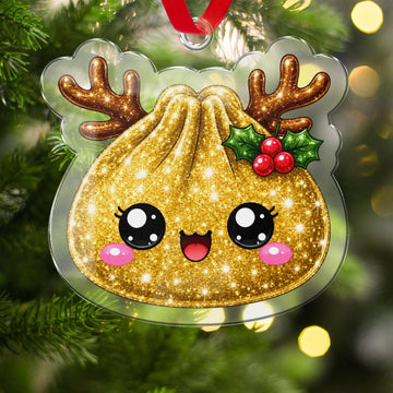 Maxcorners Dumpling Ornament Cute Sparkle Glitter Character Antlers Holly Berries Xmas Holiday Tree Hanging Personalized Christmas Decor