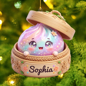 Maxcorners Dumpling Ornament Cute Sparkle Glitter Dumpling Character Woven Steamer Basket Flowers Personalized Christmas Ornament