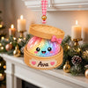 Maxcorners Dumpling Ornament Cute Sparkle Glitter Winking Character Bamboo Steamer Basket Santa Cap Gingham Bow Bell Sophia Personalized Name Label Xmas Decor Tree Hanging
