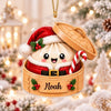 Maxcorners Dumpling Ornament Cute Character Wearing Santa Suit Hat Belt Holding Candy Cane Bamboo Steamer Basket Holly Berries Personalized Christmas Ornament