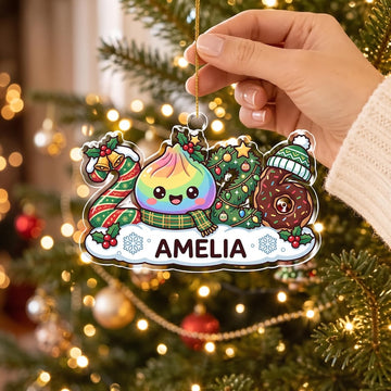 Maxcorners Dumpling Ornament Cute Plaid Scarf Character Year 2026 Candy Cane Wreath Beanie Donut Holly Berries Snowflakes Personalized Christmas Decor