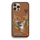 Maxcorners Deer Heart Hunter Orange Camo Brown Leather Pattern Personalized Name Phone Case