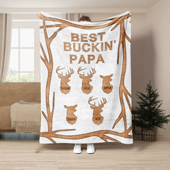 Maxcorners Personalized Hunting Dad Blanket, Best Buckin' Papa Blanket, Custom Soft Cozy Sherpa Fleece Throw Blankets, Gift for Dad, Father's Day Gift LM1711