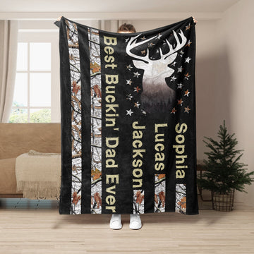 Maxcorners Personalized Hunting Dad Blanket, Best Buckin' Dad Ever Blanket, Custom Soft Sherpa Fleece Throw Blankets, Gift for Dad, Father's Day Gift

 LM1711