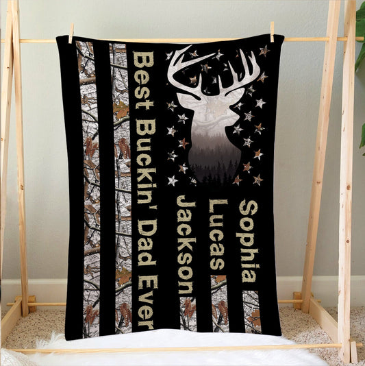 Maxcorners Personalized Hunting Dad Blanket, Best Buckin' Dad Ever Blanket, Custom Soft Sherpa Fleece Throw Blankets, Gift for Dad, Father's Day Gift

 LM1711