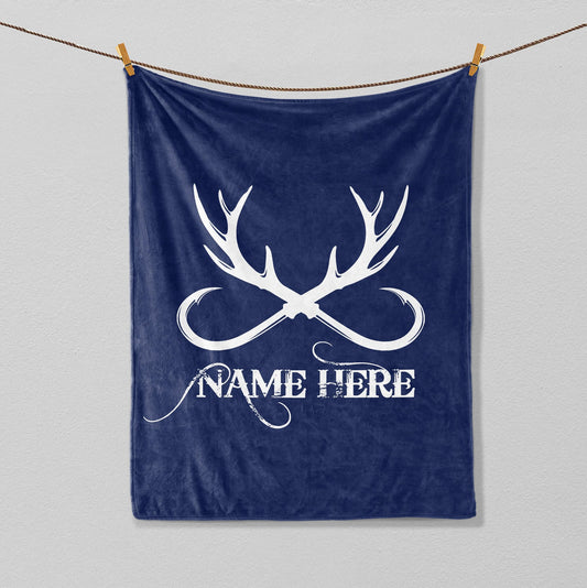 Maxcorners Personalized Deer Hunting Blanket, Fishing Blanket, Custom Name Soft Cozy Sherpa Fleece Throw Blankets, Gift For Grandpa, Dad, Husband, Son | Navy

 LM1711