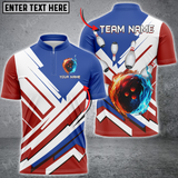 MaxCorners Bowling And Pins Red, White And Blue Flame Customized Name, Team Name 3D Polo Shirt Unisex