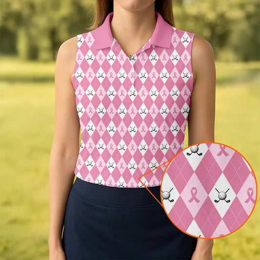 Maxcorners Breast Cancer Golf Shirt, Pink Argyle Golf Shirt, Breast Cancer Awareness Shirts, Women Golf Shirt LM1507