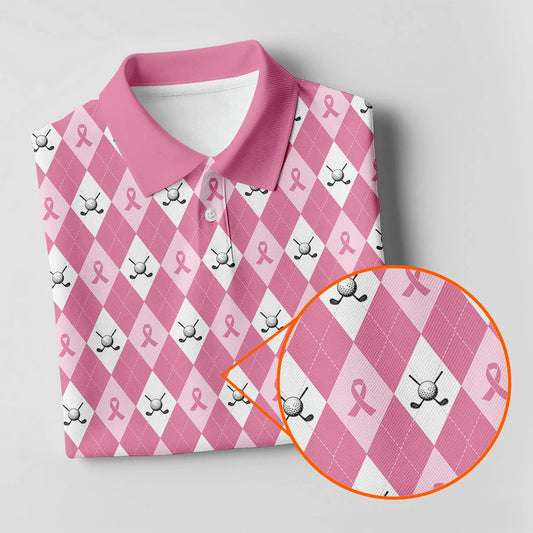 Maxcorners Breast Cancer Golf Shirt, Pink Argyle Golf Shirt, Breast Cancer Awareness Shirts, Women Golf Shirt LM1507