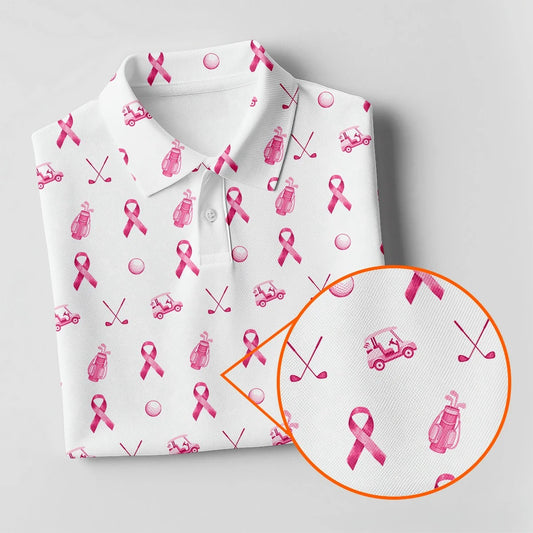 Maxcorners Pink Ribbon Women Golf Shirt, Breast Cancer Golf Shirt, Breast Cancer Awareness Shirts, Ladies Golf Shirt LM1507