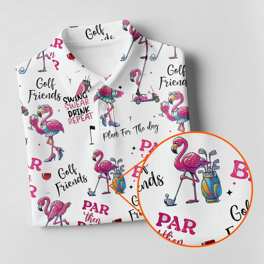 Maxcorners Par Then Bar Flamingo Funny Womens Golf Polo Shirt, Custom Ladies Golf Shirt
