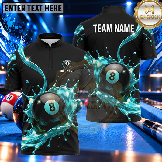 Maxcorners Molten Gold Splash 8 Ball Billiards Multiple Options Personalized Name, Team Name 3D Shirt