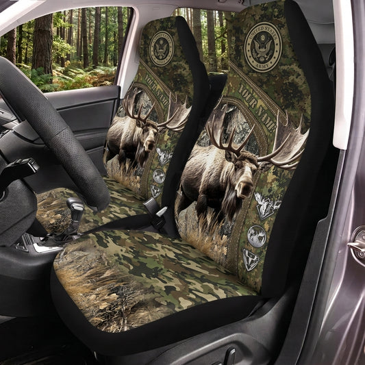 Maxcorners Deer Hunting Vintage Emblem Woodland Camo Car Seat Covers