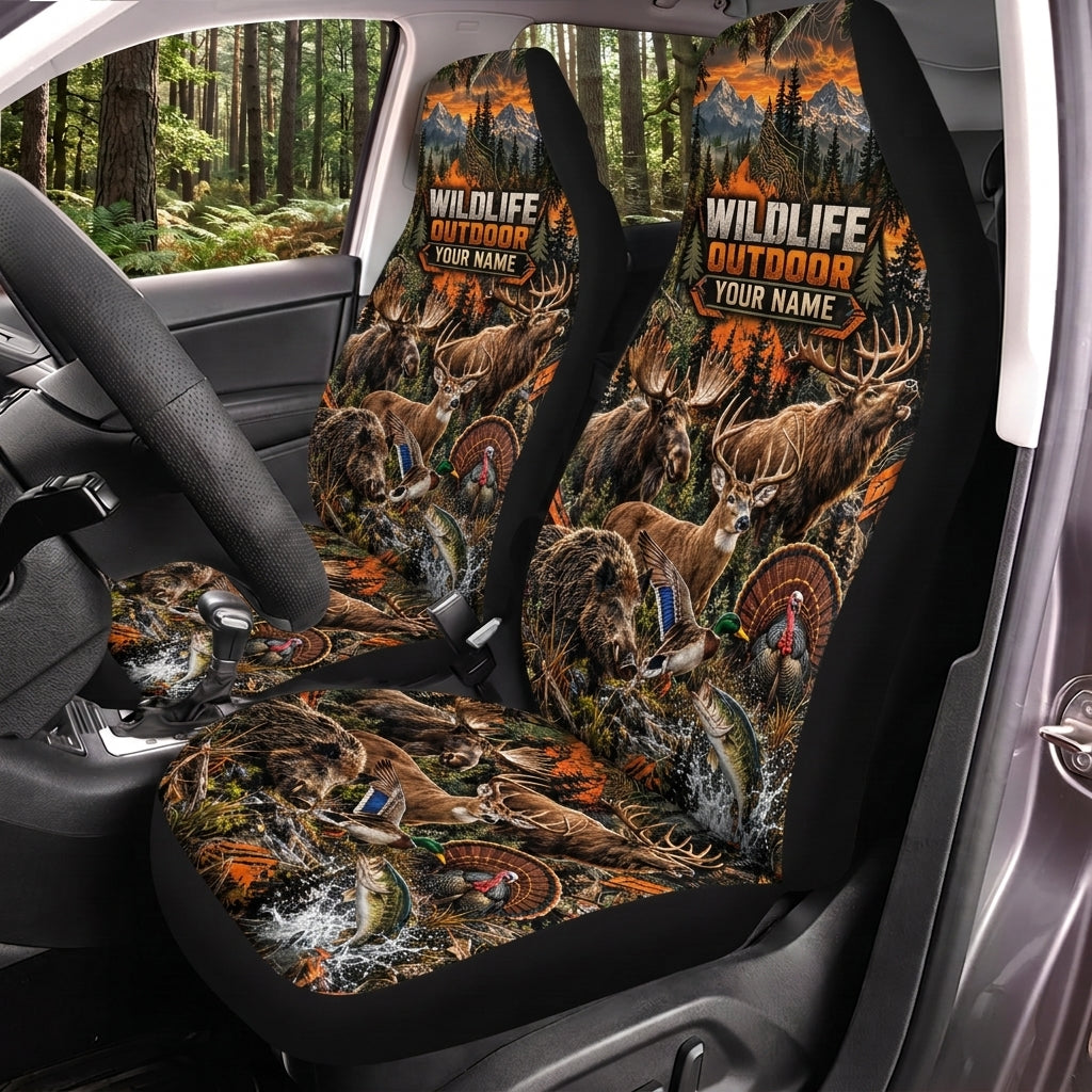 Maxcorners Turkey Hunting Wildlife Outdoor Dark Forest Personalized Name Car Seat Covers
