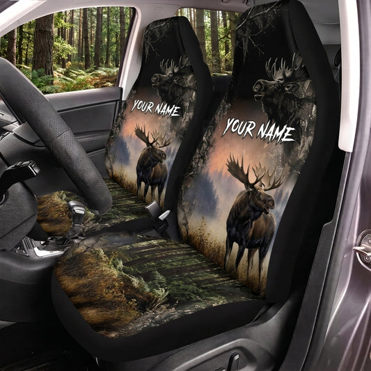 Maxcorners Deer Hunting Black Sunset Silhouette Personalized Name Car Seat Covers
